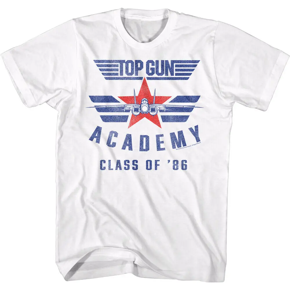 

Top Gun Movie T-Shirt New Class of 86 Academy School White Cotton Tee