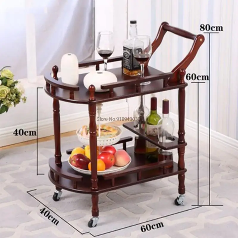 Hotel Trolley Solid Wood Coffee Tables Multipurpose Shelf Display Rack Household Double-layer Movable Tea Tables Dining Car