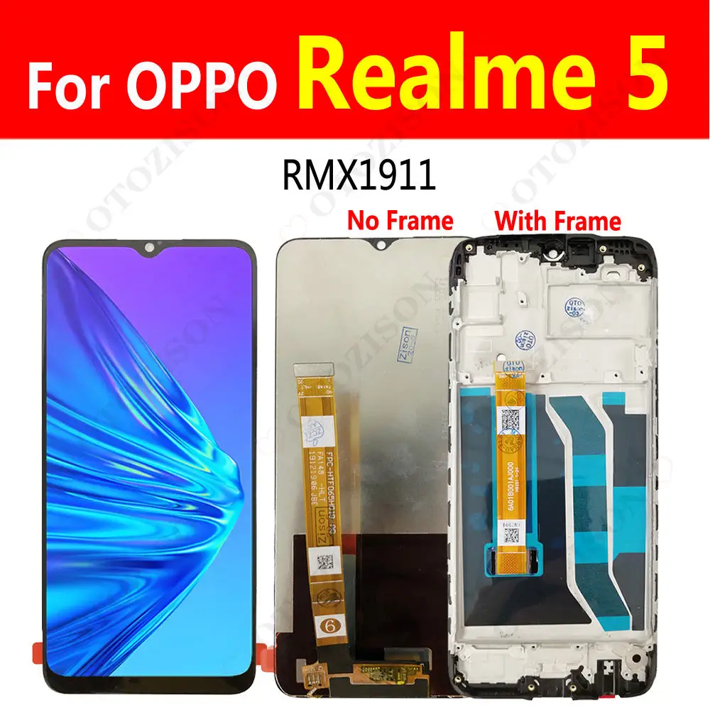 Дисплей Realme5 для OPPO Realme 5 RMX1911, ЖК-дисплей с рамкой, дигитайзер сенсорного экрана в сборе, замена ЖК-дисплея Realme5 6,5 дюйма