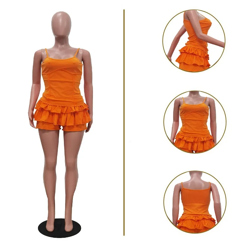 Ensemble 2 pièces délavé pour femmes, haut caraco Sexy + short à volants, jupes, mode d'été, Clubwear, tenues de vacances, culottes