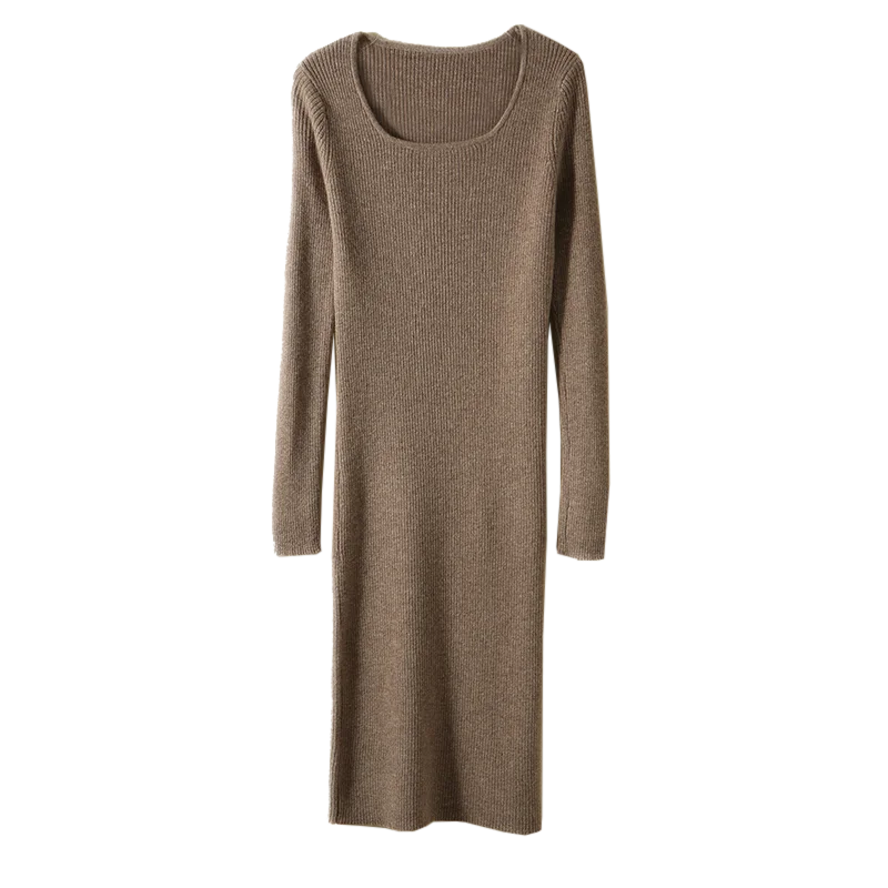 2024 Camisola de lã de pescoço baixo com uma camisola base saia longa feminino novo sentimento high-end cintura aperto, emagrecimento malha Dre