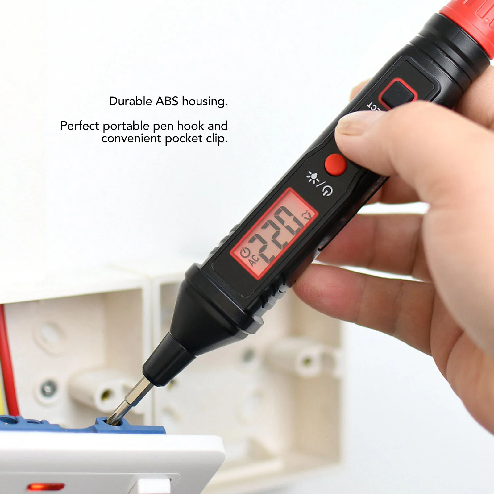 HT92 NCV Voltage Tester Pen with Audible Visual Alarm LCD Screen Flashlight for AC DC 12V to 300V Electrical Testing