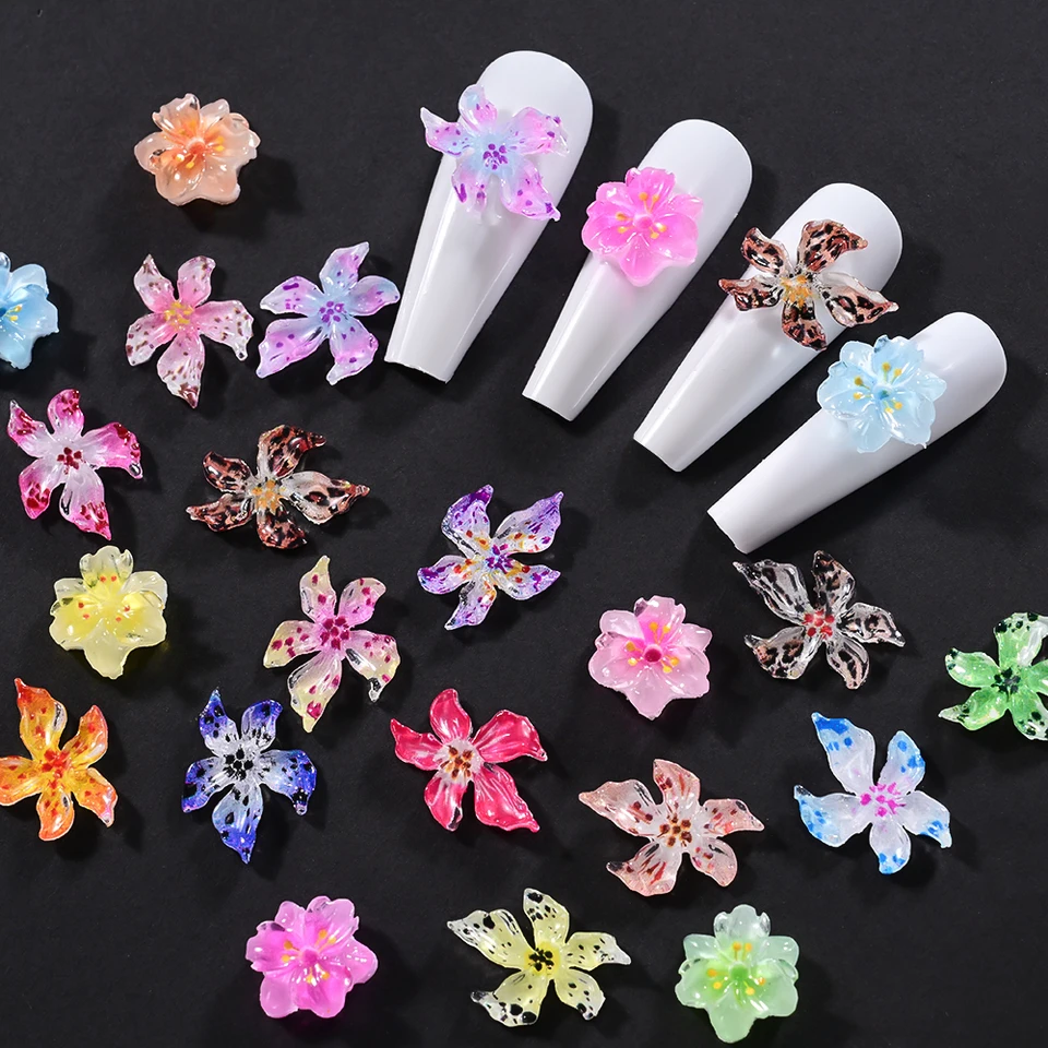 Adornos Florales 3D de Cerezo y Lirio 5D 8x10mm Mezcla de Flores de Lirio de Cristal de Hielo Decoración de Uñas Flores Degradadas 6
