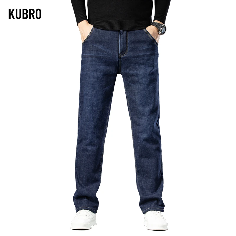 Wysokiej jakości męskie dżinsy polarowe Business Casual Slim Straight Denim Trousers Autumn Winter New Plus Size Thickened Warm Men Pants