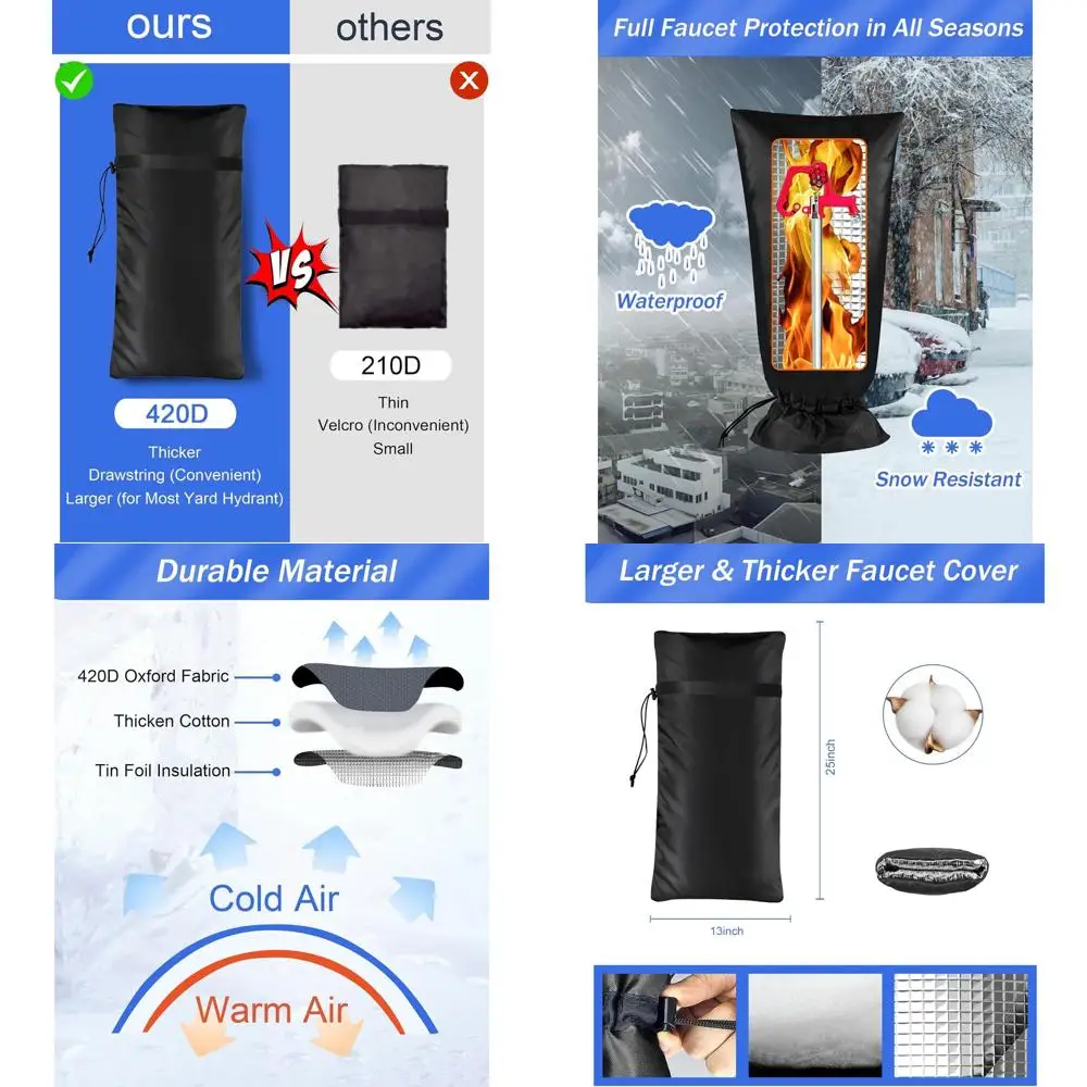 

Winter Insulated Outdoor Faucet Covers, 25H x 13W, Thick, Large, 2-Pack, Black