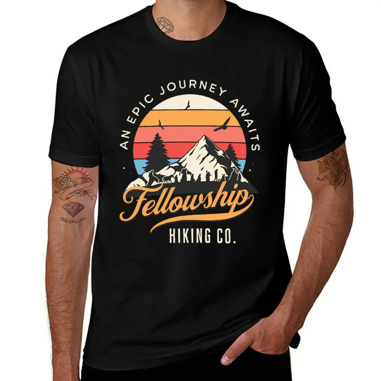 

Черная футболка Fellowship Hiking Co An Epic Journey Awaits, забавные футболки с темным юмором, футболка