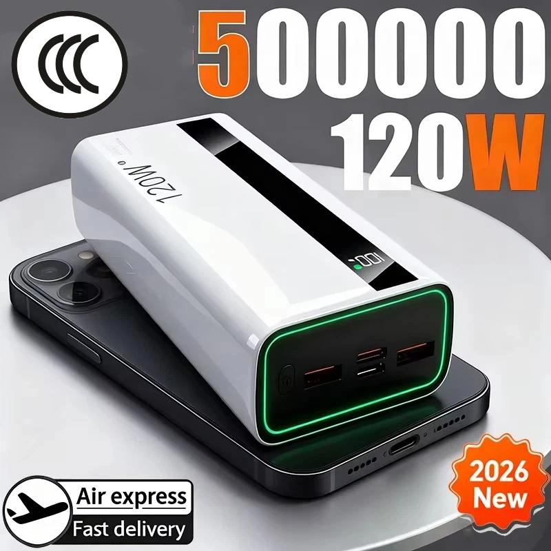 

120 Вт 50000 мАч Power Bank высокой емкости с цифровым дисплеем и быстрой зарядкой Powerbank Портативное зарядное устройство типа C для iPhone