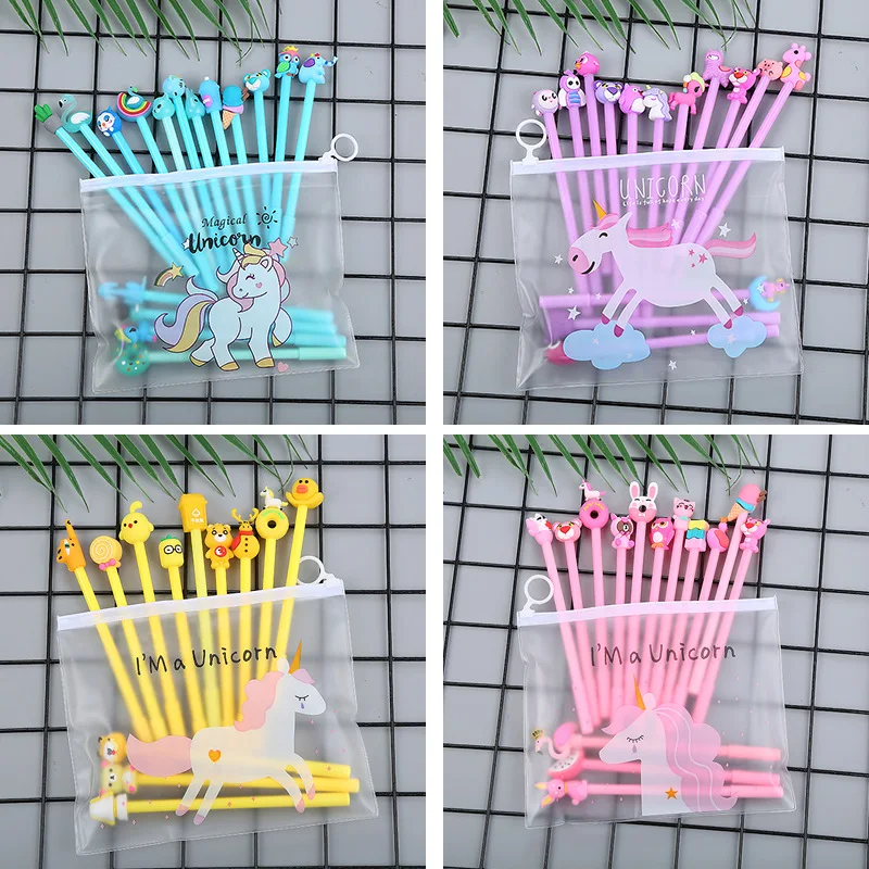 10Pcs/Lot Cute Kawaii Unicorn Pony Gel Pen 0.5mm Black Blue ink Refill Pen Random Pen Office School Stationery Kids Pens Gifts