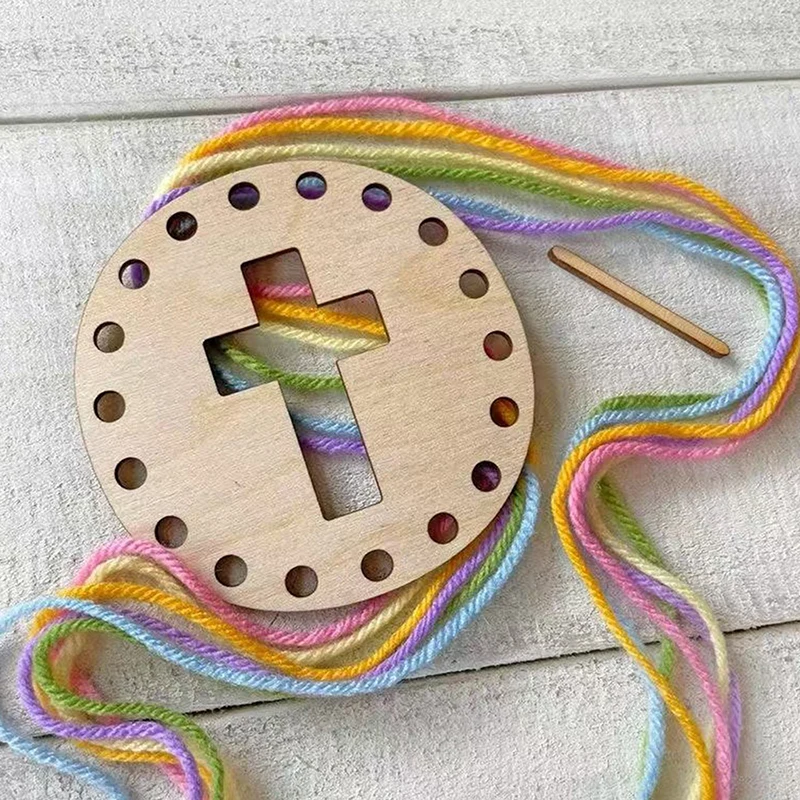 Circular Woven Wooden Chips Cross Diy Christmas Easter Cross Stitch Storage Tool Wooden Wreath Frames Cross Unfinished Hoop Ring