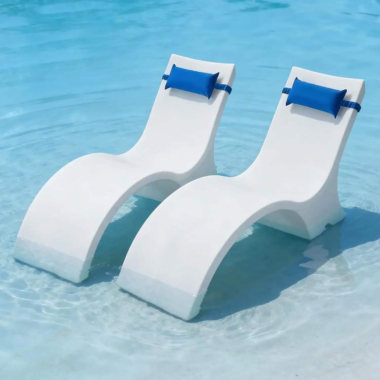 Pool Lounge Chairs, Set of 2 Chaise Lounger with Headrest, Water Weighted in-Pool Lounger Chairs for up to 15