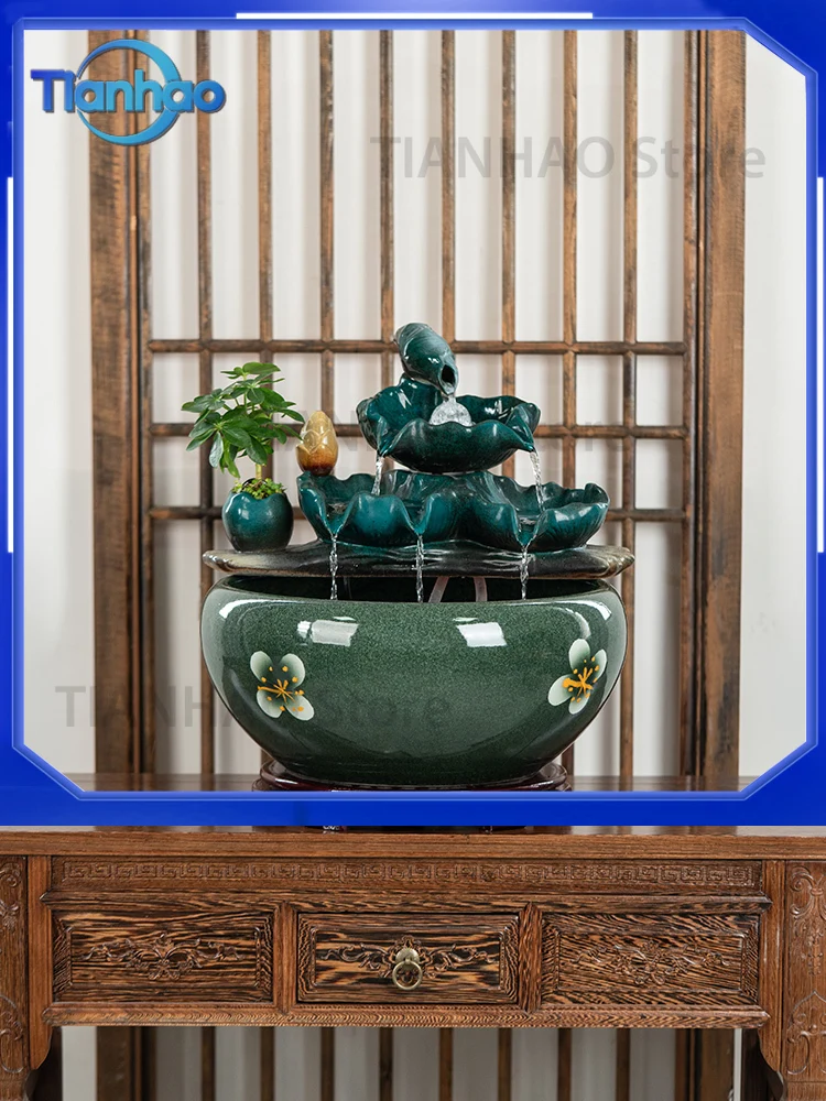 Ceramic Water Flow Ornament Fish Tank for Tea Room Living Room Office Lobby Decoration Opening Gift