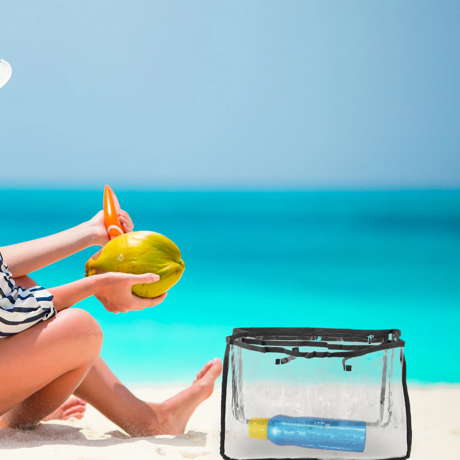 Reusable Clear Beach Bag Large Size Sand Resistant Tote for Women Outdoor Pool Trip Organized Storage for Towels Toiletries