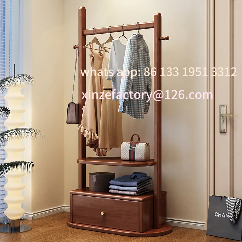 

Customizable Coat Rack Solid Wood Floor Bedroom Hanger New Chinese Simple Household Integrated Shelf Multifunctional Storage Rac