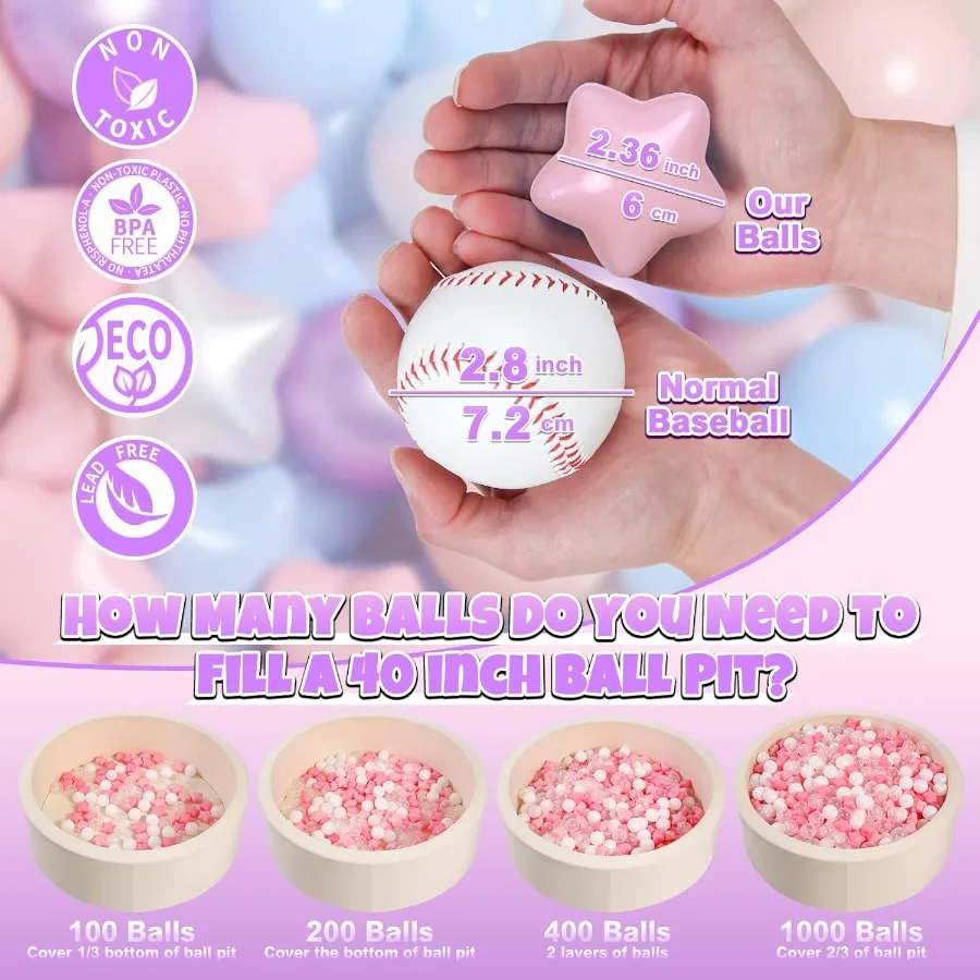 100 bolas para niños pequeños, sin ftalatos, sin BPA, no tóxicas, a prueba de aplastar, bolas de juego de plástico suave, tienda con forma para bebés y niños, juego de piscina