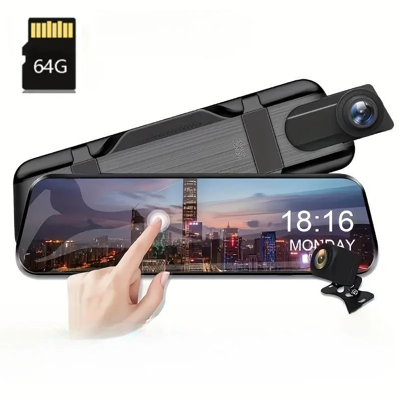 Rearview Mirror Dashcam Front And Rear, Rearview Mirror Camera With TF Card, 9.66-inch 1080P IPS Touch Screen Loop Recording/150