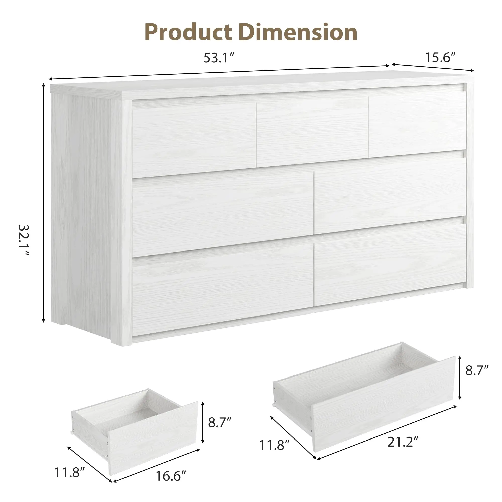 GarveeLife Modern Wide 7 Drawer Dresser for Bedroom - Spacious Wooden Chest of Drawers, Large Storage Organizer for Living Room, Hallway or Entryway - Handle-Free Design