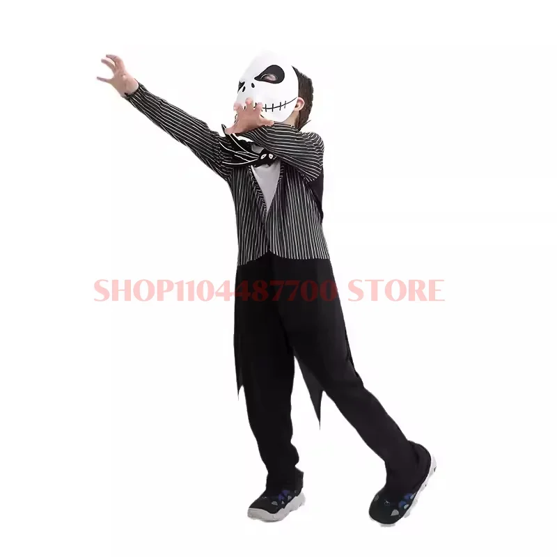 2025 New Child The Nightmare Jack Skellington Cosplay Costume Jack Before Mask Cos Bodysuit Suit Halloween For Boys Girls Kid AA