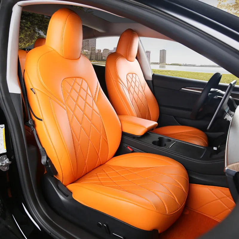 

Чехол на автомобильное сиденье на заказ, аксессуары для Tesla 360-градусная полностью покрытая средняя натуральная перфорированная кожа для Tesla Model 3 Y