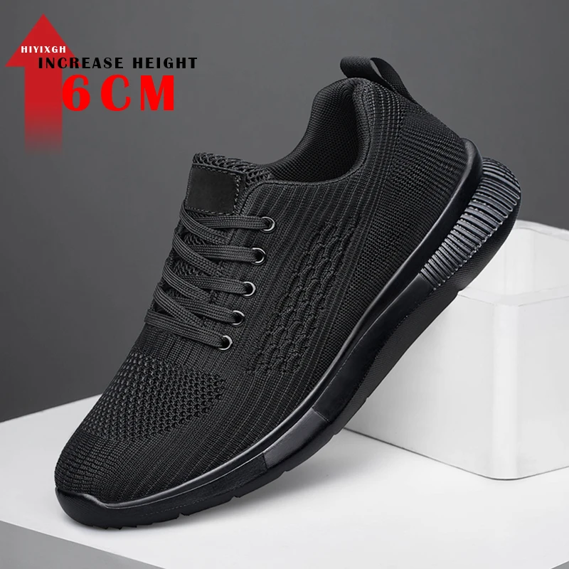 

Men Big Size 37-47 Breathable Mesh Elevator Sport Shoes Soft Comfortable 6cm Hidden Heels Height Increasing Sneakes Lift Casual