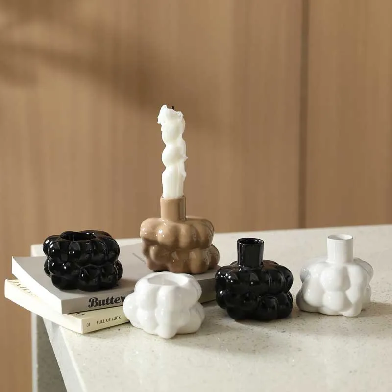 Ceramic Candle Holder Candelabrum Abstract Irregular Bubble Ornament Candlestick Home Decoration Accessories