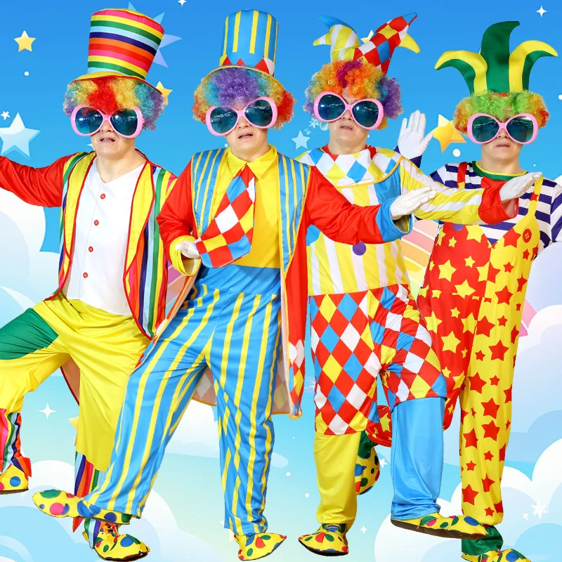 Disfraz de Payaso Adulto para Hombre, Halloween, Carnaval, Pascua, Actuaciones, Sin Peluca, Gafas, Zapatos, Nariz