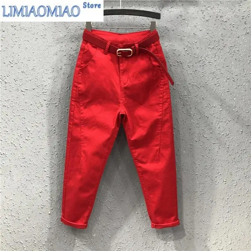 

New Fashion Spring Zipper Stretch Pants Women red Casual Pants Harlan Jeans Women Black Jean Femme Summer Denim Pant White