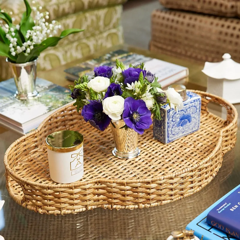 Nordic style four-leaf clover hand-woven tray kitchen dining room living room beverage snack tray desktop storage basket