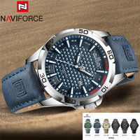 NAVIFORCE Men Wristwatch Top Brand Luxury Waterproof Watch Blue Genuine Leather Sport Military Quartz Original Male Clock 8023