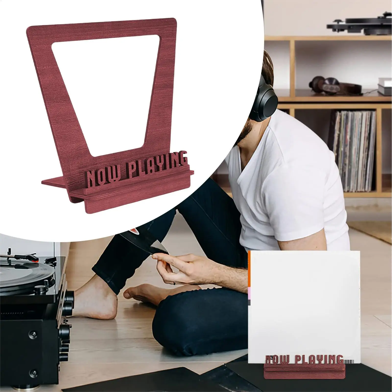Wooden Record Holder Playing Wood Stand Record Storage Rack Album Storage Shelves Holds Up To 5 LP vinyl record display rack view 5