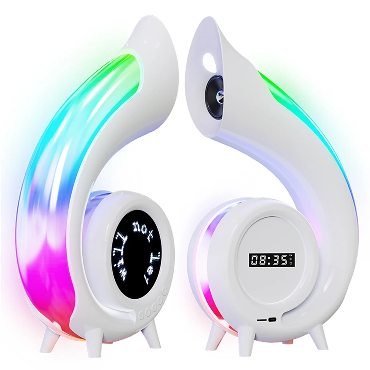 Mini Conch Wireless Atmosphere Lamp Touch to Adjust Lighting RBG Desktop Lamp Wireless Bluetooth Speaker Alarm Clock,B