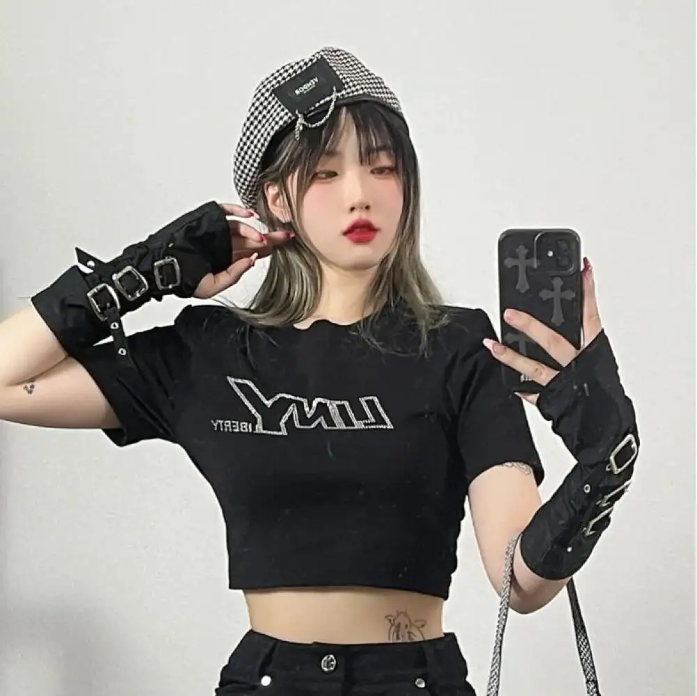 1 pc Personality Fashion Buckle Straps Punk Style Women Spandex Fingerless Gloves Lolita Cosplay Stage Performances Street Dance
