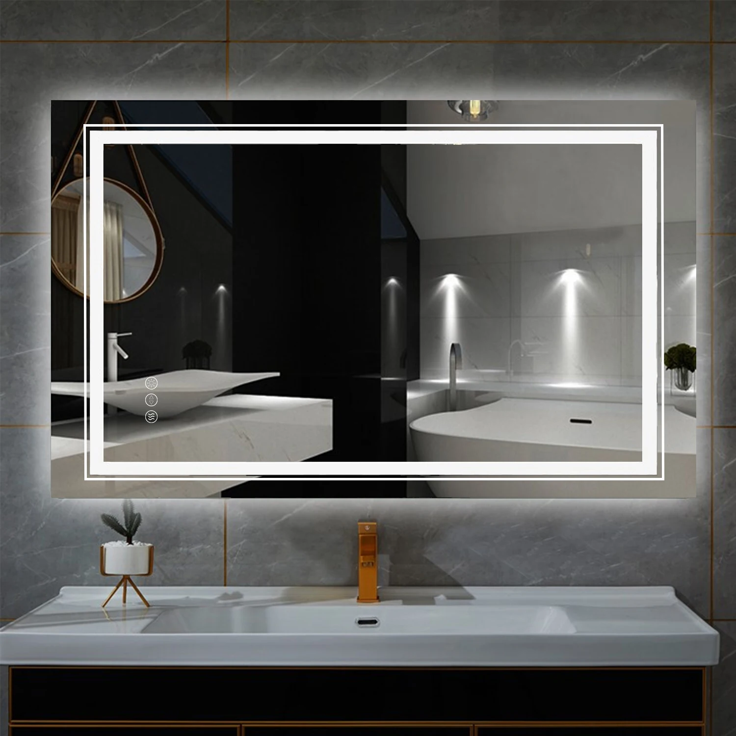 Crystal LED Bathroom Mirror Dimmable IP65 Waterproof Double Lights Vanity Makeup Mirror Luxury Dressing Wall Mount