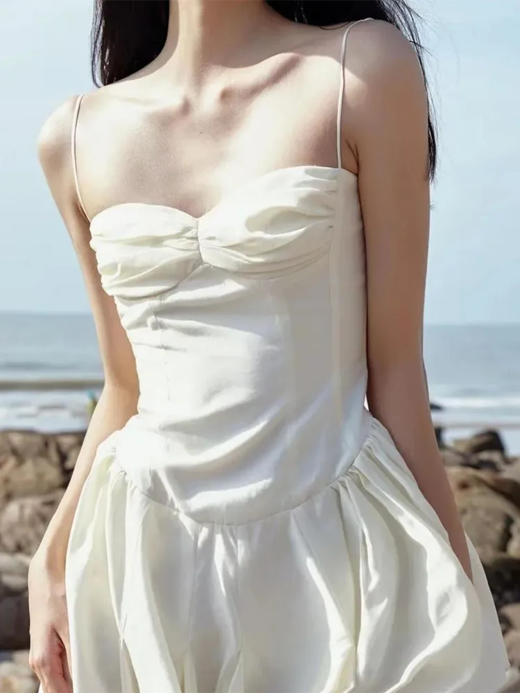 2022 Sexy Beige Ruched Bra Corset style Spaghetti Strap Mini Dress Women Backless Party Skater Short Dresses Sling Robe Vestido
