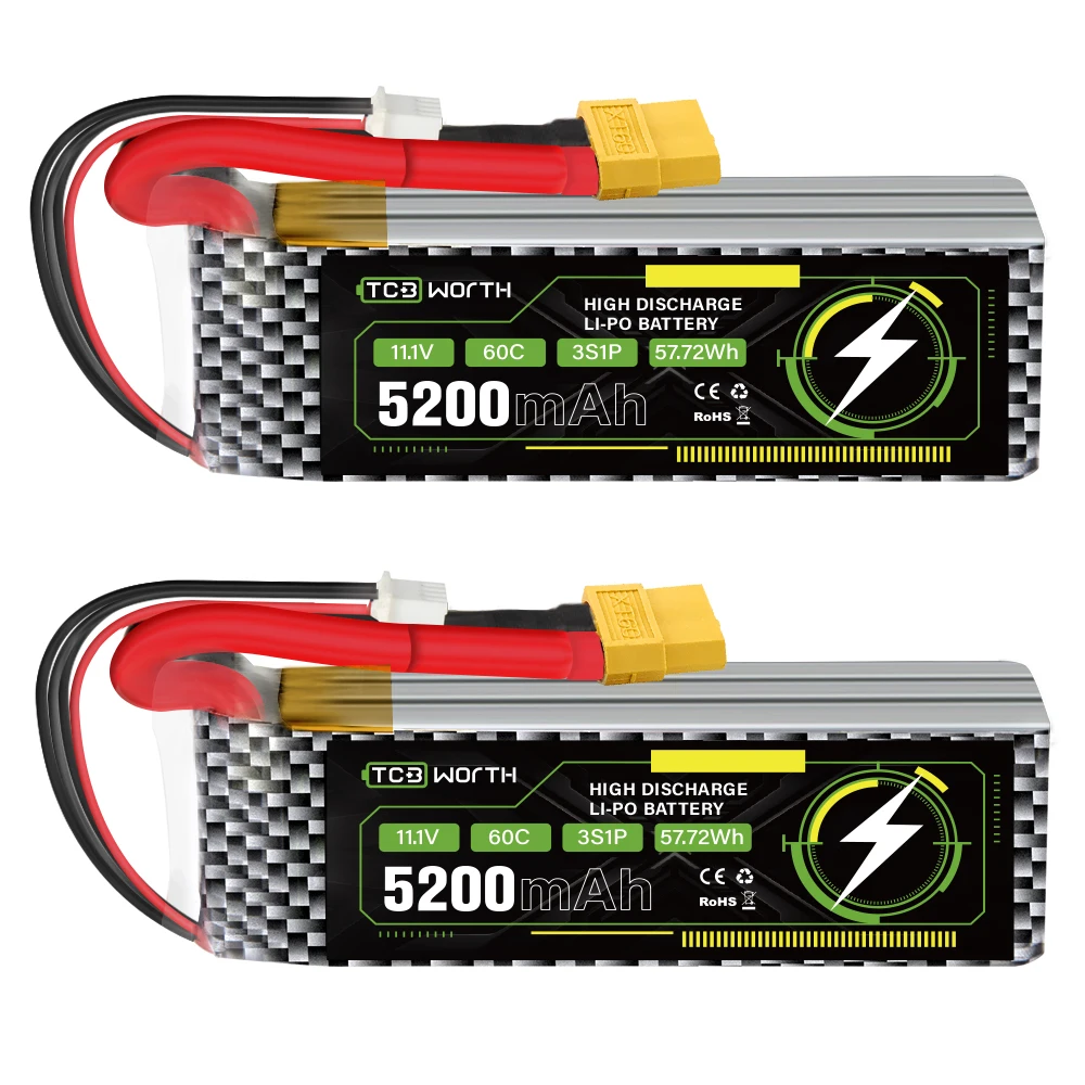 2pc 3S Battery 11.1V 5200mAh 1500mAh Deans Plug 60C 120C Lipo Battery For Remote Control Car Toys FPV Drones with XT60 Connector