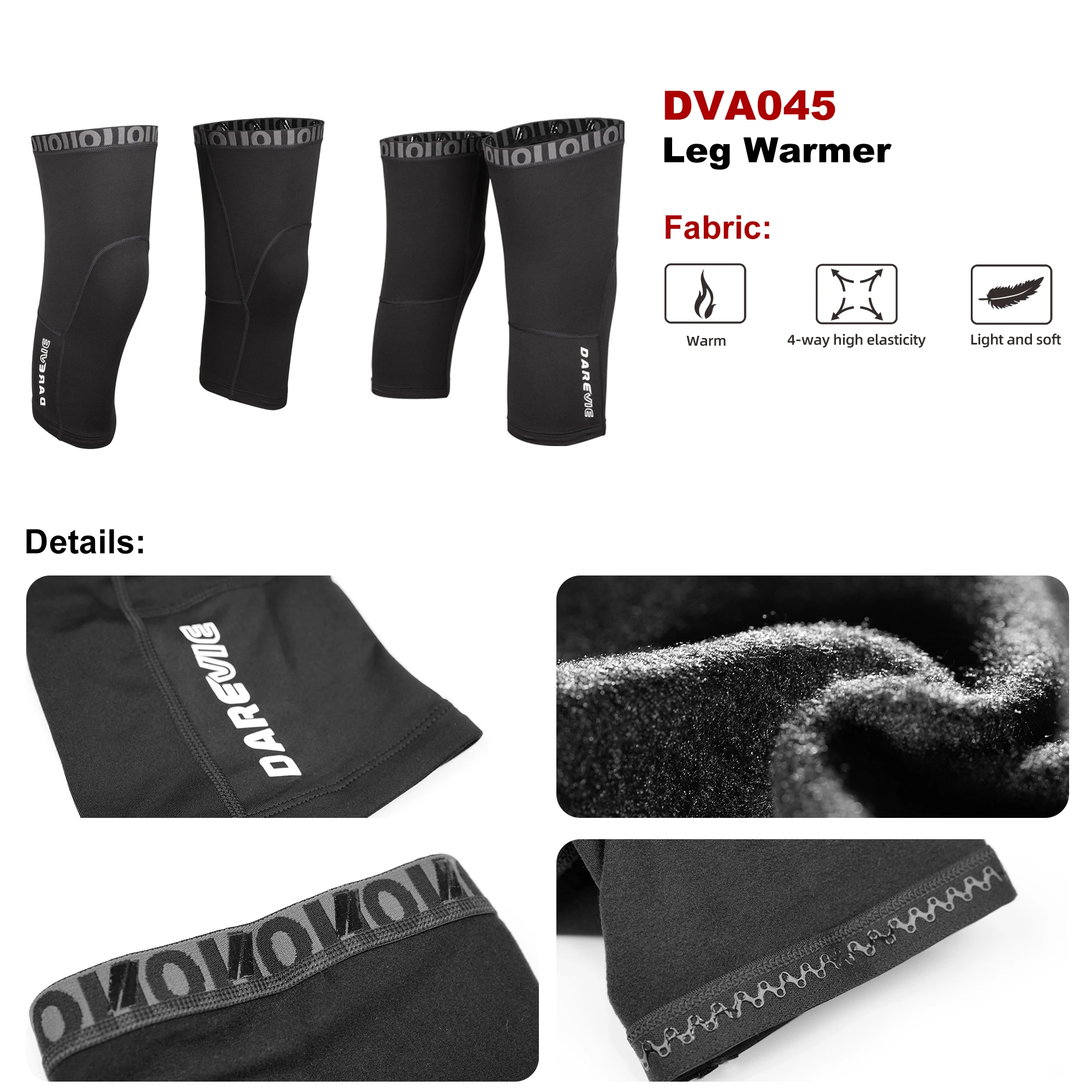 DAREVIE Cycling Leg Warmer Thermal Fleece Winter Cycling Knee Warmer Compression Warm Half Leggings Anti-slip Men Women