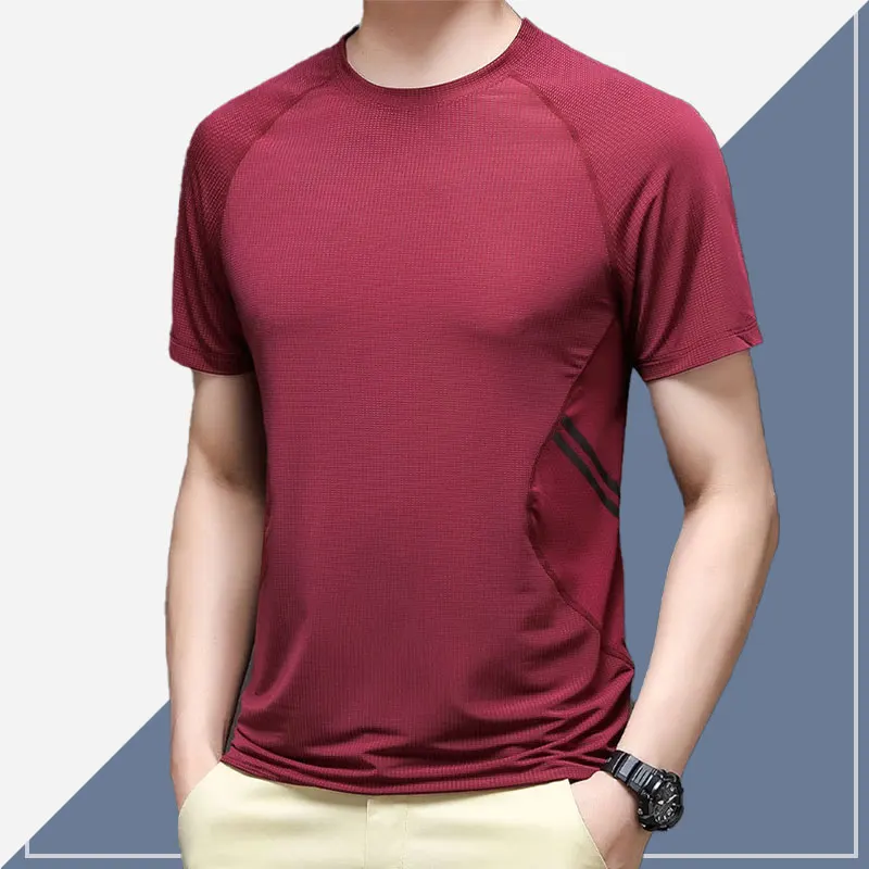 

Мужская летняя футболка из ледяного шелка, повседневная, свободного кроя, для бега, быстросохнущая, тонкая, деловая, с круглым вырезом, из полиэстера...