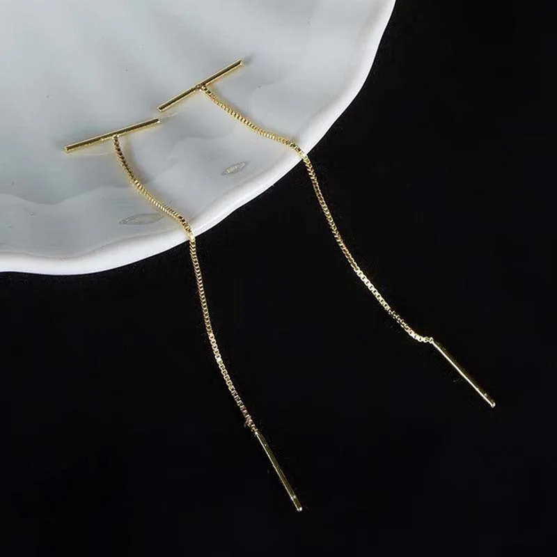 Women's Minimalist Silver Long Tassel Chain Statement Earrings