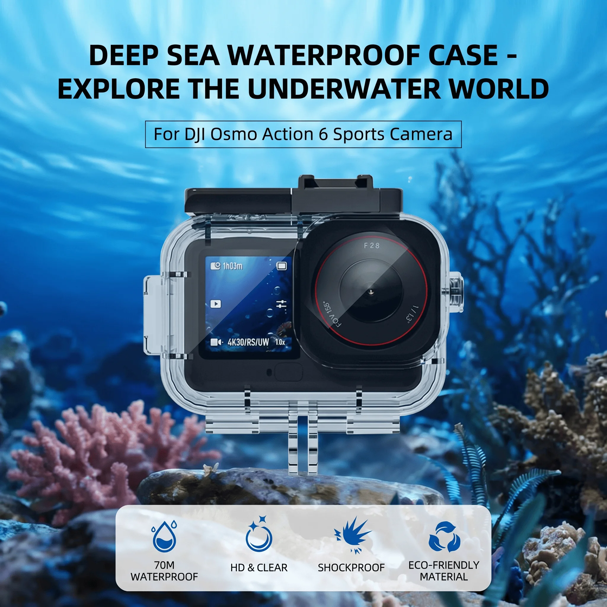 

For DJI Osmo Action 6, 70M/230FT Deep Sea Waterproof Diving Housing Case, IPX8 Shock‑Proof Underwater Protective Cover