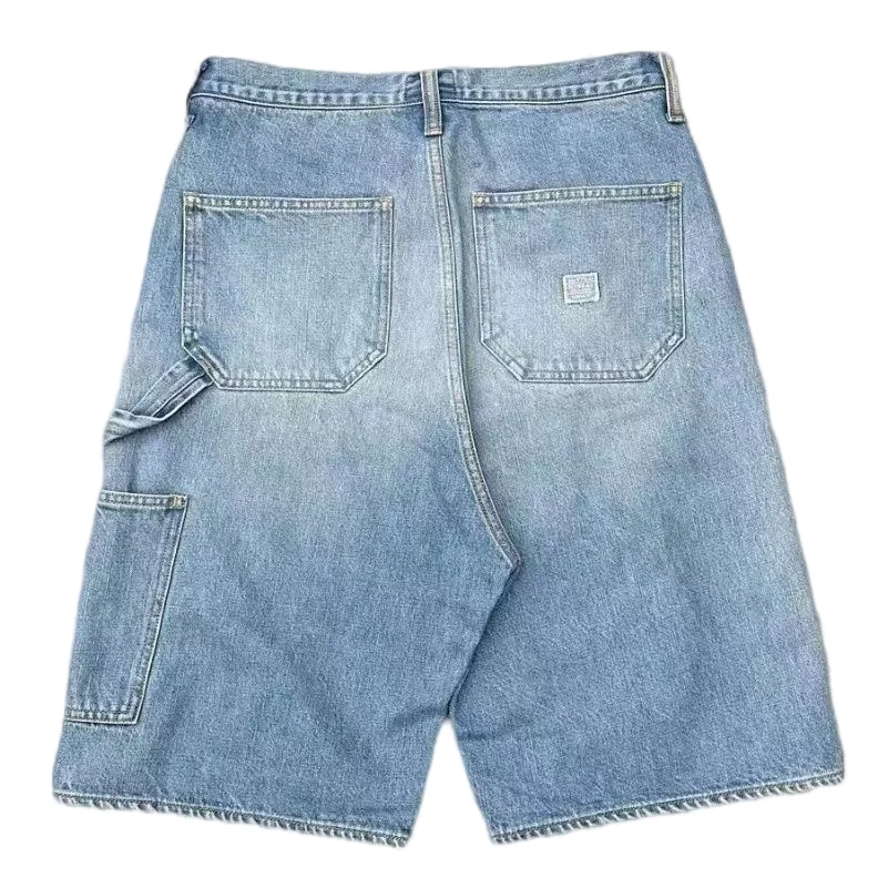 New Blue-dyed Retro Old Rivets Inlaid with Gemstone Denim Shorts Summer Casual Loose Y2k Denim Five-point Pants Free Shipping