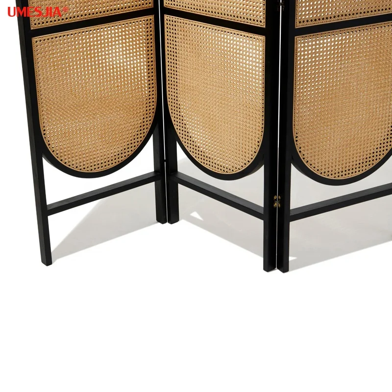 Modern wood frame natural rattan screen CANE PARTITION  Foldable partition