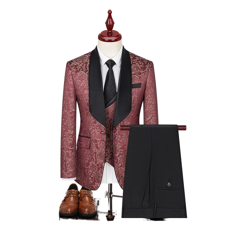 2024 High-end Men (suit + Vest + Trousers) British Handsome Hundred High-density Jacquard Wedding Dress Three-piece Set Regular