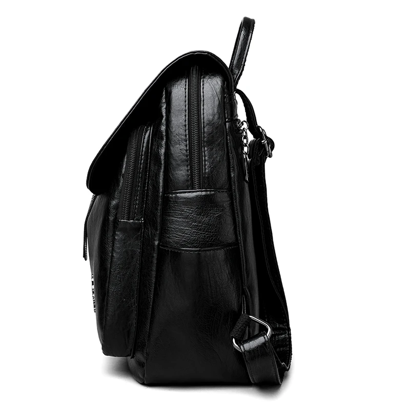 Women Leather Backpacks Casual Daypack Black Vintage Female Shoulder Bags Travel Backpack School Bags for Girls Mochila Rucksack