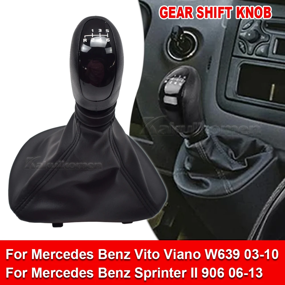 Schaltknauf Schalthebelkopf mit Leder-Manschette für Mercedes Benz Vito Viano W639 2003-2010 Schwarz 6-Gang Schaltgetriebe – Detail 5