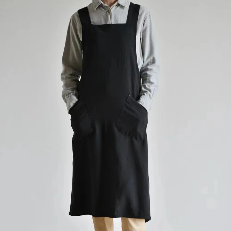 Long Cotton and Linen Apron Large Size Gardening Home Kitchen Baking Cover Milk Tea Shop Nail Salon Work Clothes Men and Women
