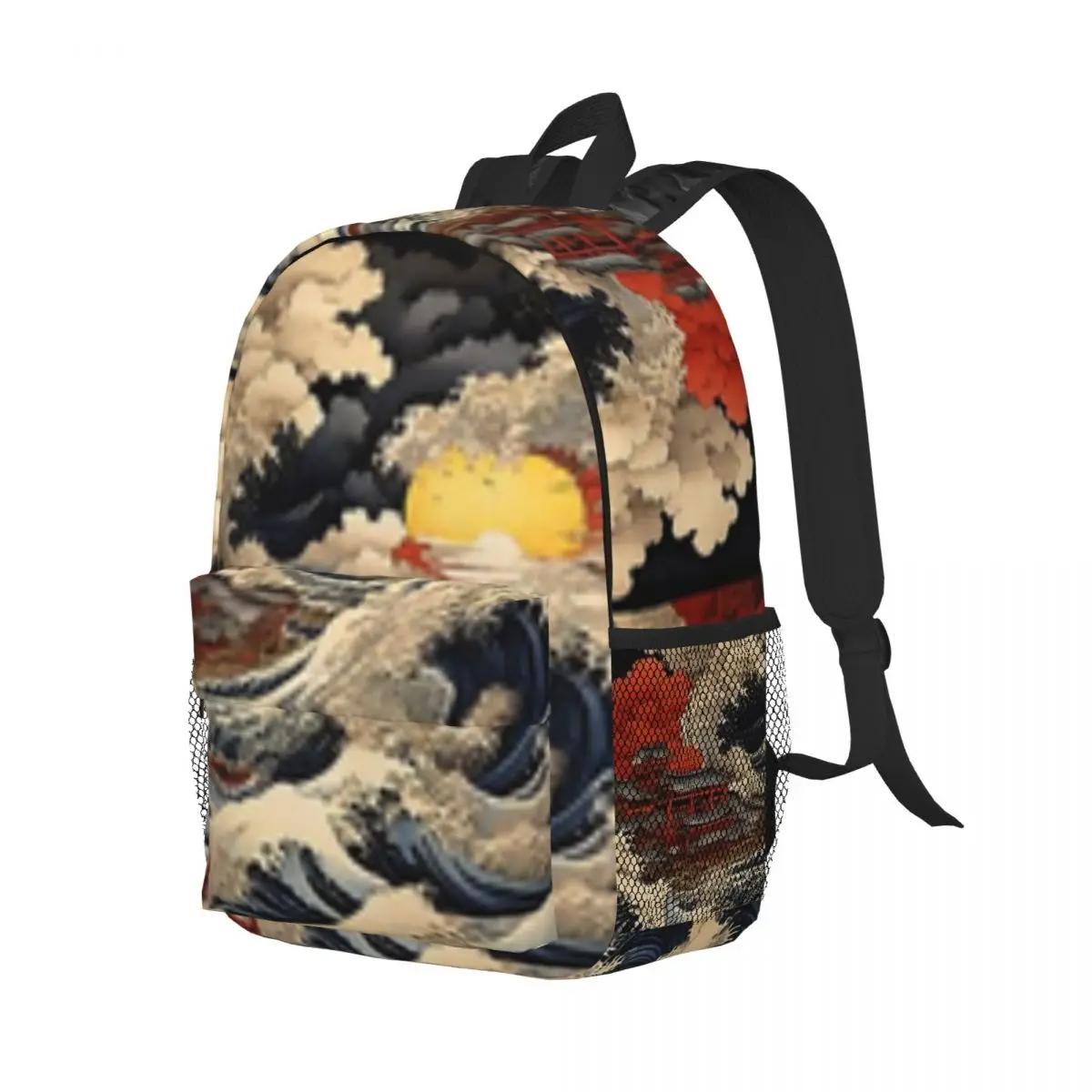 Katsushika Hokusais Japanese Waves In A Full Moon Night, Illustration New Fashion High Capacity Waterproof College Backpack