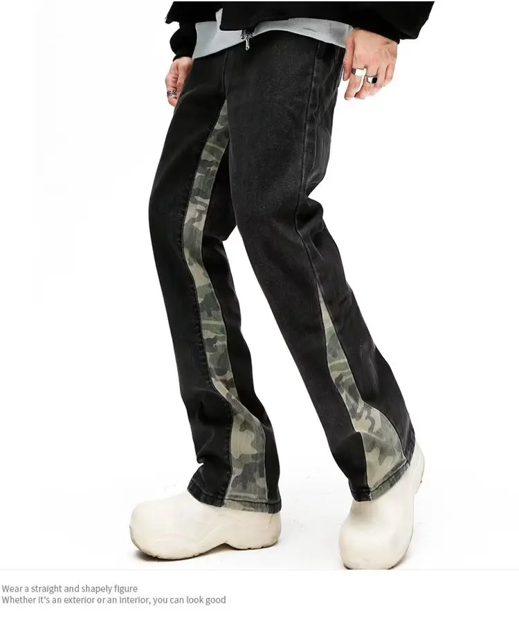 2026 Cooles Design Camouflage Patchwork Gerade Herren-Jeans Y2K Kleidung Hip-Hop Gewaschene Schwarze Lässige Lange Hosen Ropa Hombre – Detail 12