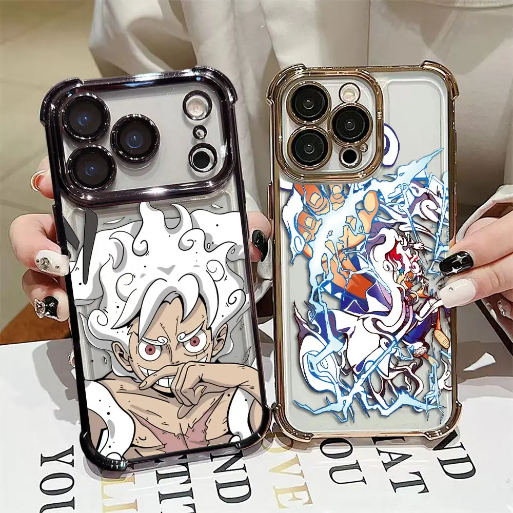 Gear 5 Luffy One P-Piece Cover Clear Plating Phone Case For iphone Apple 17 17E AIR 16E 16 15 14 13 12 11 Pro Plus XR Max Funda