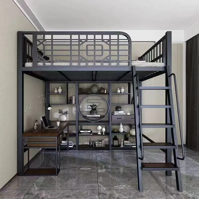 New Chinese wrought iron bed apartment iron frame attic elevated upper small apartment bed saves space