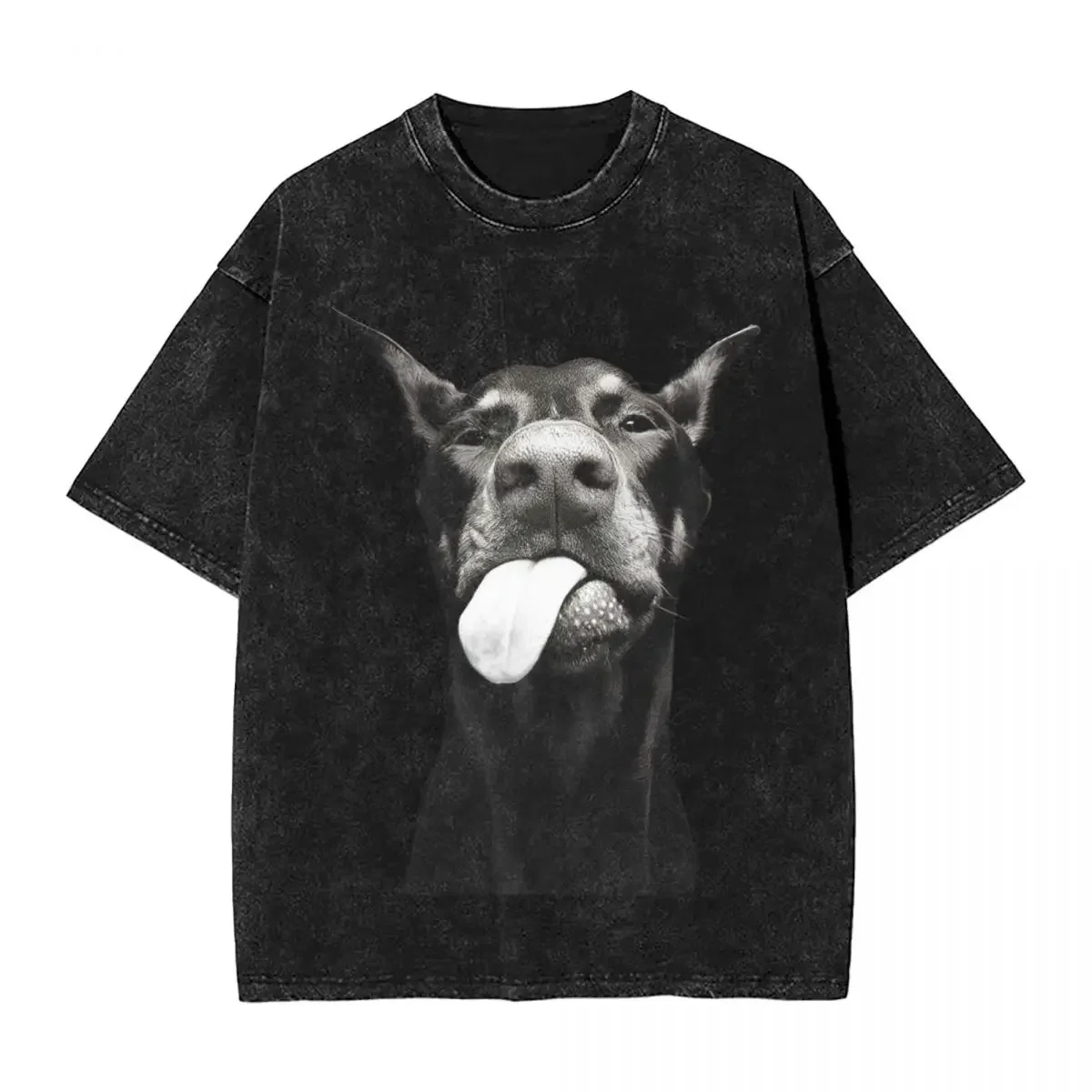 Washed T Shirts Gothic Letter Dog Dobermann Hip Hop Vintage T-Shirts Harajuku Punk Gothic 100% Cotton Graphic Tops Tee Shirt