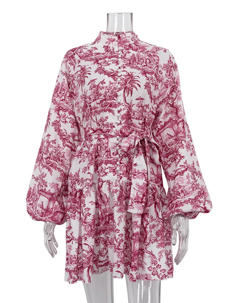 TARUXY-Vestido retrô feminino com estampa dobra, elegante com renda, vestidos plissados de manga comprida, vestido bandagem feminino, moda de rua